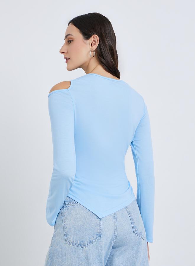 Styli Women Blue Asymmetric Hem Long Sleeve Top - Image 4